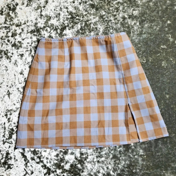 Sunday Best Plaid Blue/Tan Mini Skirt - Picture 1 of 8